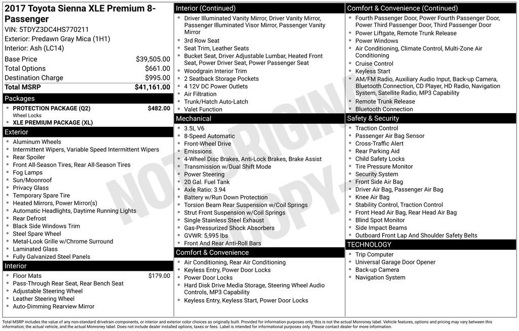 Used 2017 Toyota Sienna XLE Premium w/ Protection Package FWD image 34