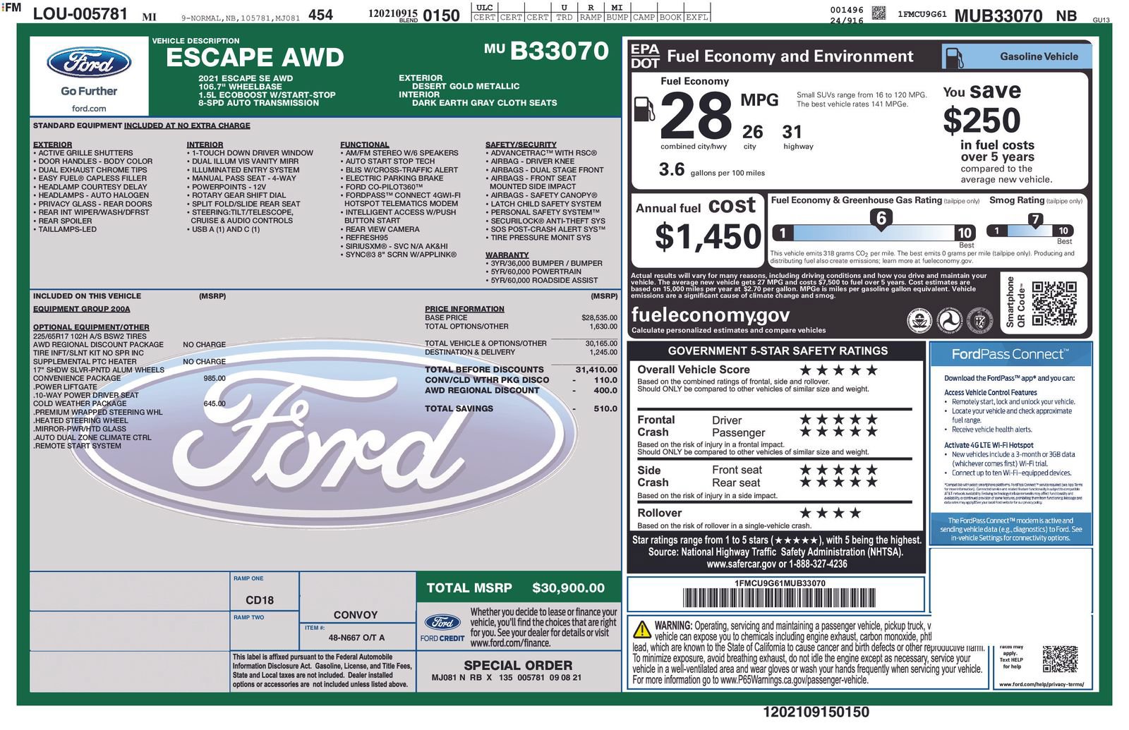 Used 2021 Ford Escape SE w/ Convenience Package AWD/4WD image 33