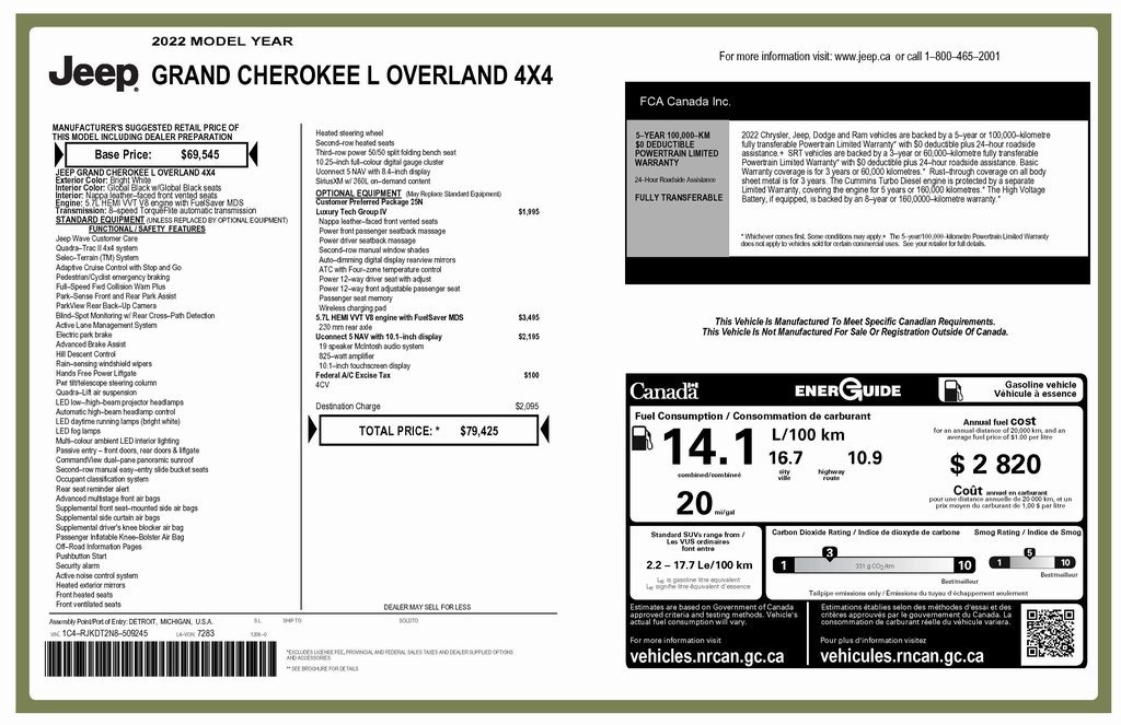 Used 2022 Jeep Grand Cherokee L Overland w/ Luxury Tech Group IV image 2