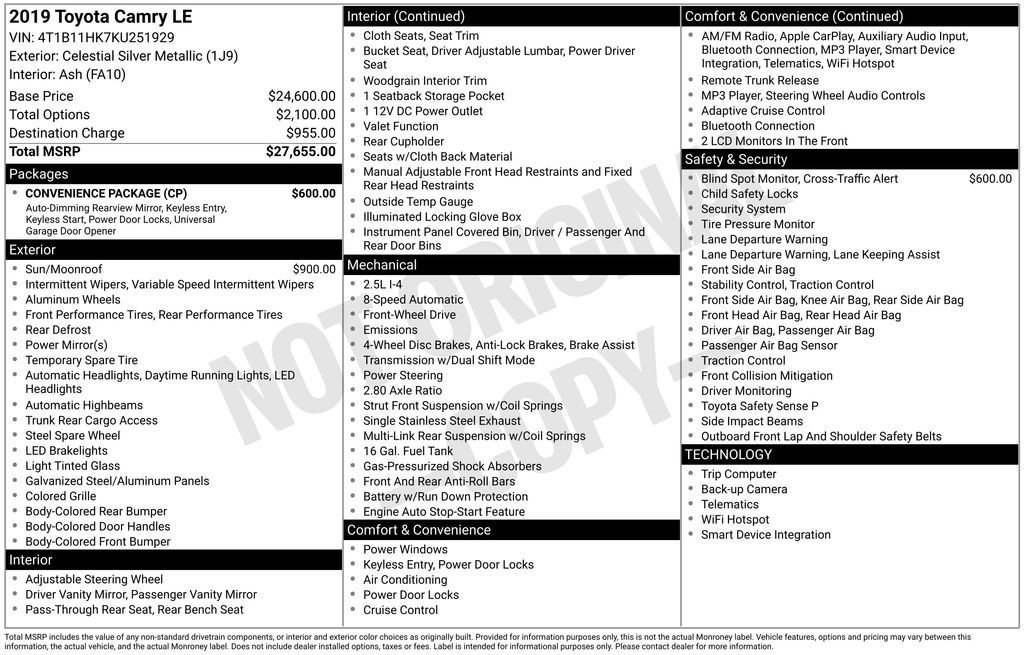Used 2019 Toyota Camry LE w/ Convenience Package FWD image 24