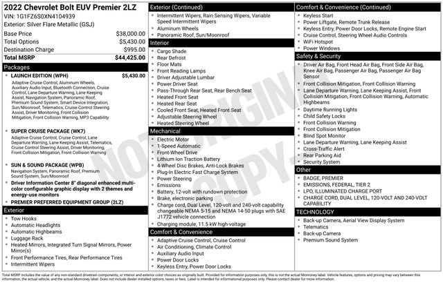 Used 2022 Chevrolet Bolt EUV Premier w/ Launch Edition image 9