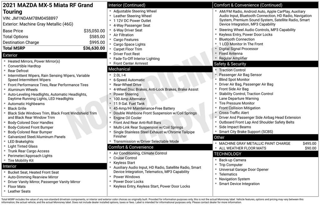 Certified 2021 MAZDA MX-5 Miata RF Grand Touring RWD image 26