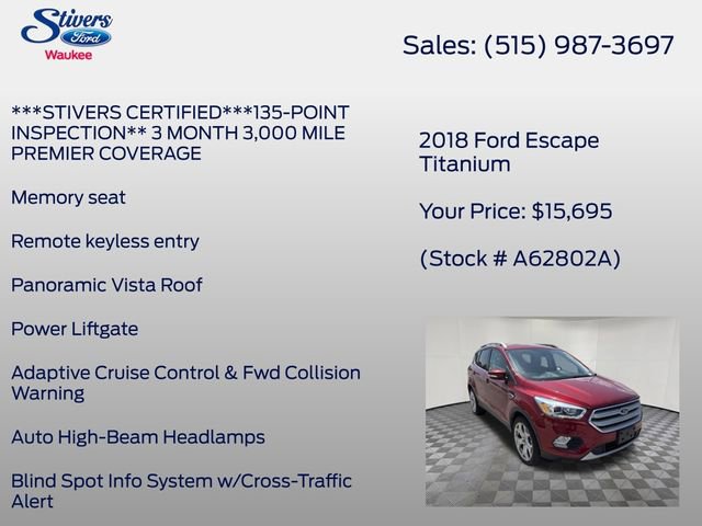 Used 2018 Ford Escape Titanium w/ Ford Safe & Smart Package AWD/4WD image 16