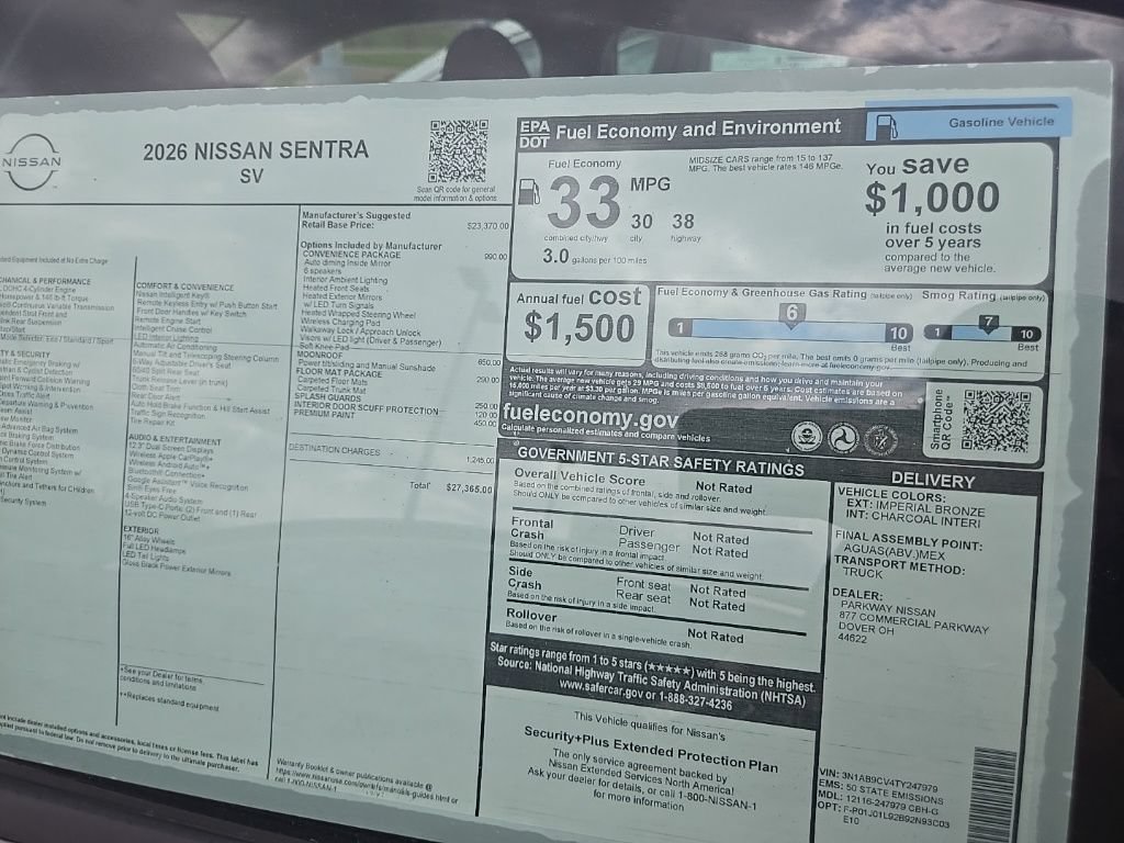 New 2026 Nissan Sentra SV w/ SV Convenience Package FWD image 29