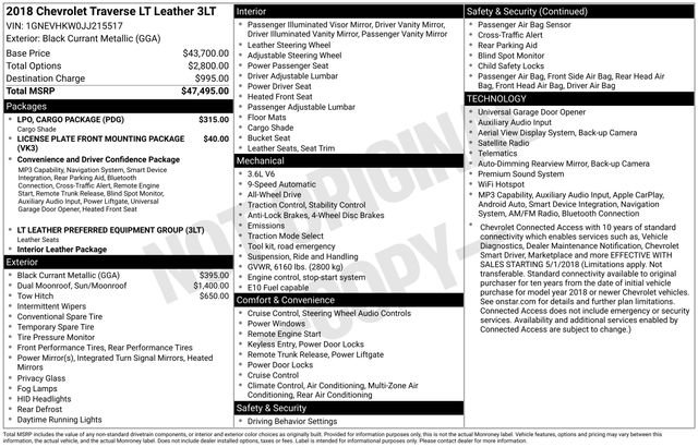 Used 2018 Chevrolet Traverse LT w/ LPO, Cargo Package AWD/4WD image 6