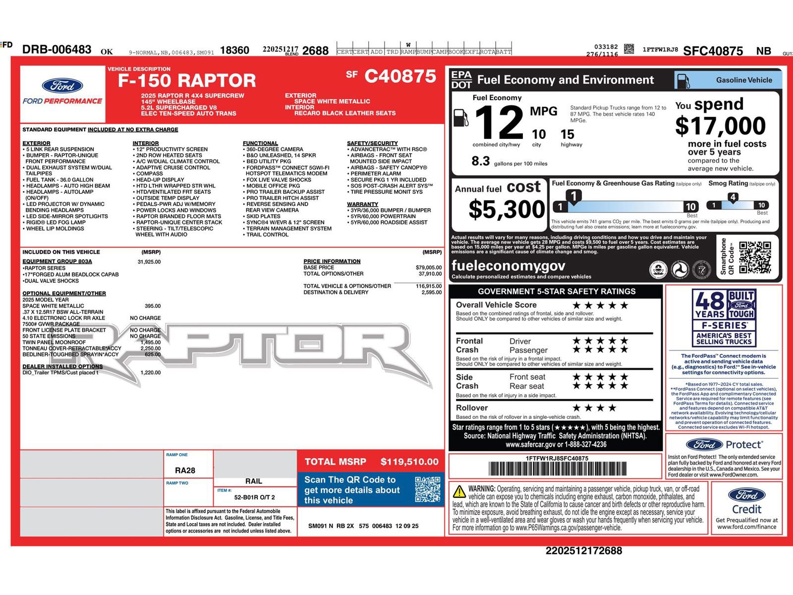 Used 2025 Ford F150 Raptor w/ Equipment Group 803A Raptor R image 6