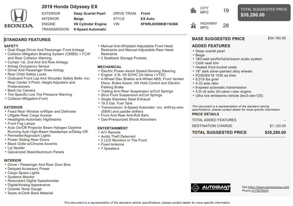 Used 2019 Honda Odyssey EX image 3