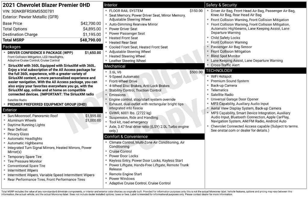 Used 2021 Chevrolet Blazer Premier w/ Driver Confidence II Package FWD image 43
