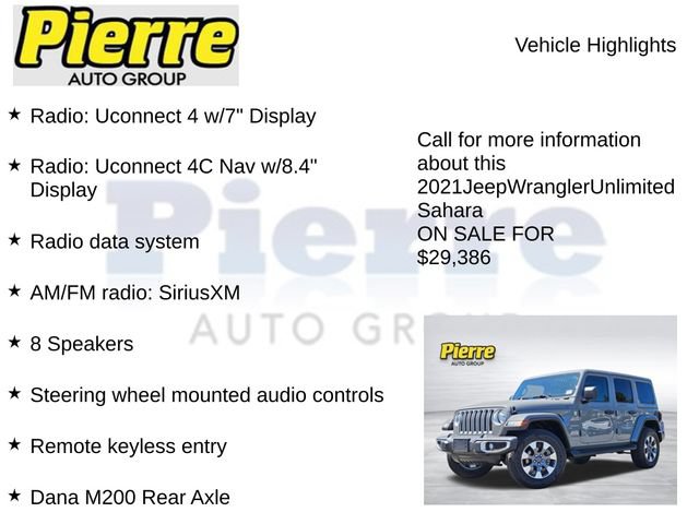 Used 2021 Jeep Wrangler Unlimited Sahara w/ Uconnect 4C Nav & Sound Group AWD/4WD image 14