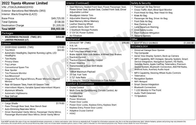 Used 2022 Toyota 4Runner Limited w/ Wilderness Package (TMS) AWD/4WD image 40