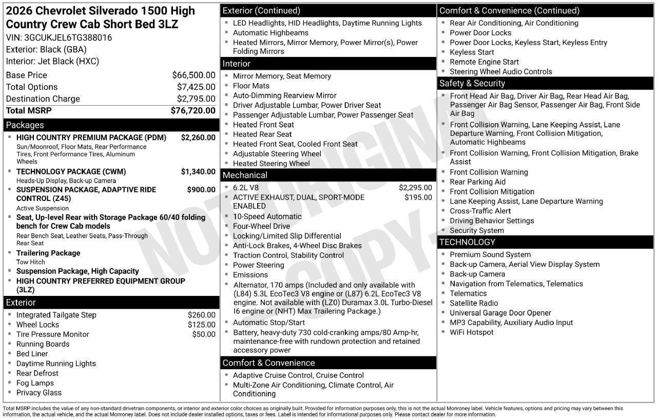 New 2026 Chevrolet Silverado 1500 High Country w/ High Country Premium Package AWD/4WD image 4