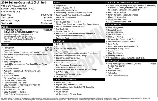 Used 2016 Subaru Crosstrek 2.0i Limited image 16
