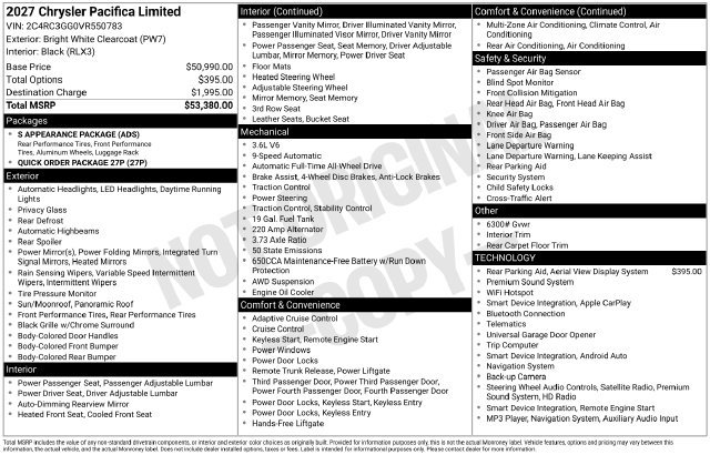 New 2027 Chrysler Pacifica Limited AWD/4WD image 37