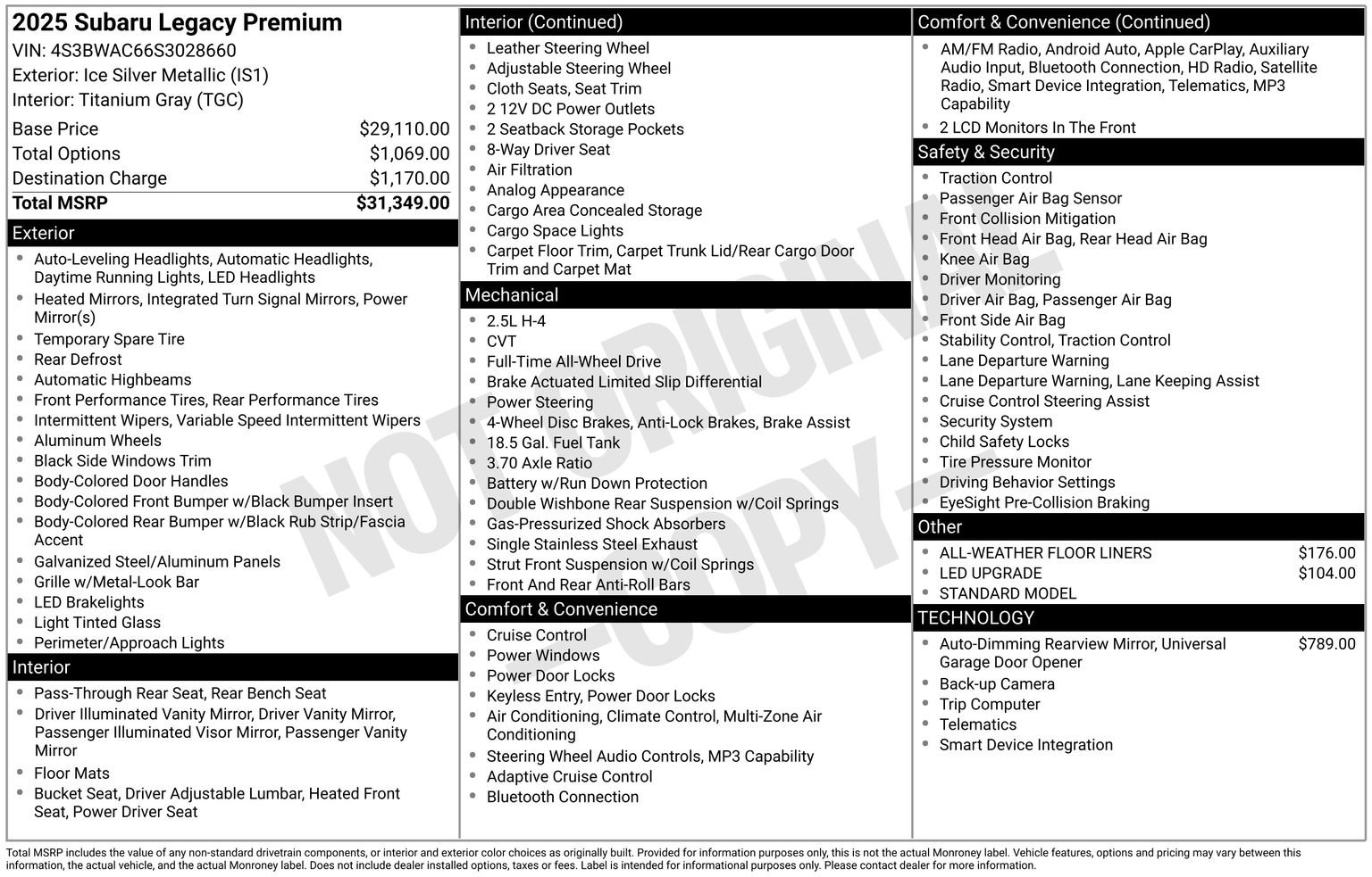 Certified 2025 Subaru Legacy Premium AWD/4WD image 33