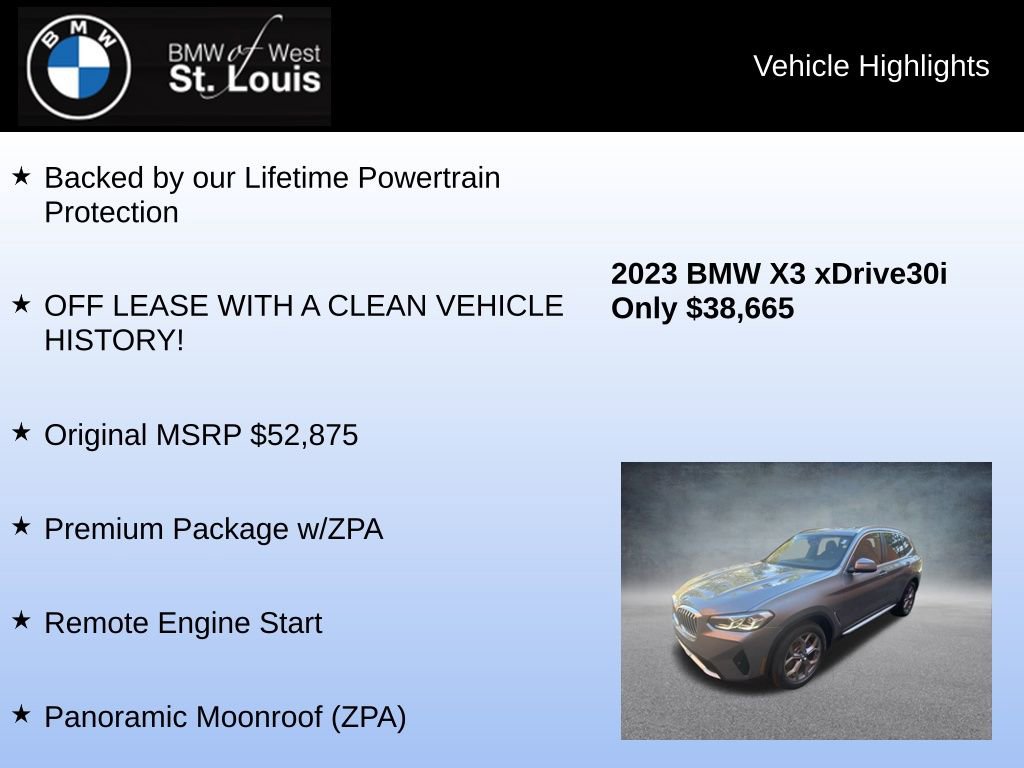 Used 2023 BMW X3 xDrive30i w/ Premium Package w/ZPA image 8