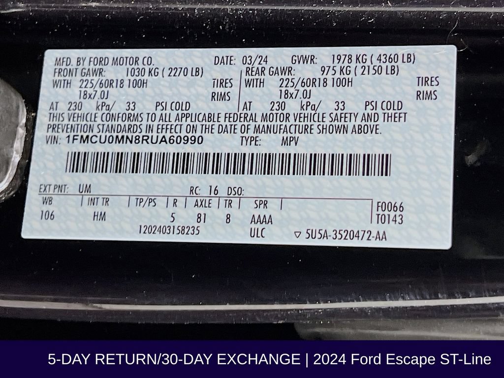 Certified 2024 Ford Escape ST-Line w/ Tech Pack #1 FWD image 35