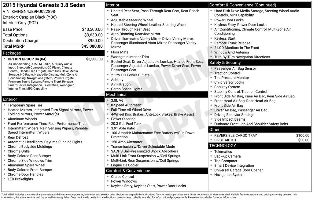 Used 2015 Hyundai Genesis 3.8 w/ Option Group 04 AWD/4WD image 5