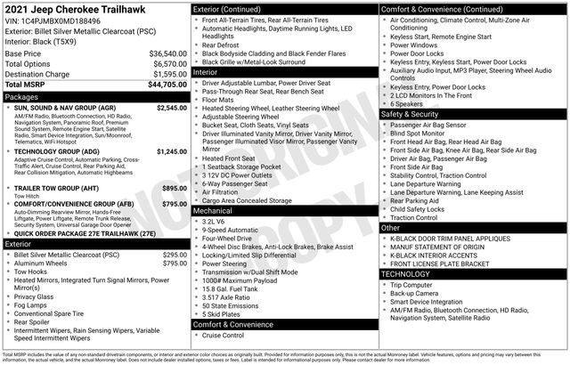 Certified 2021 Jeep Cherokee Trailhawk w/ Sun, Sound & Nav Group image 43