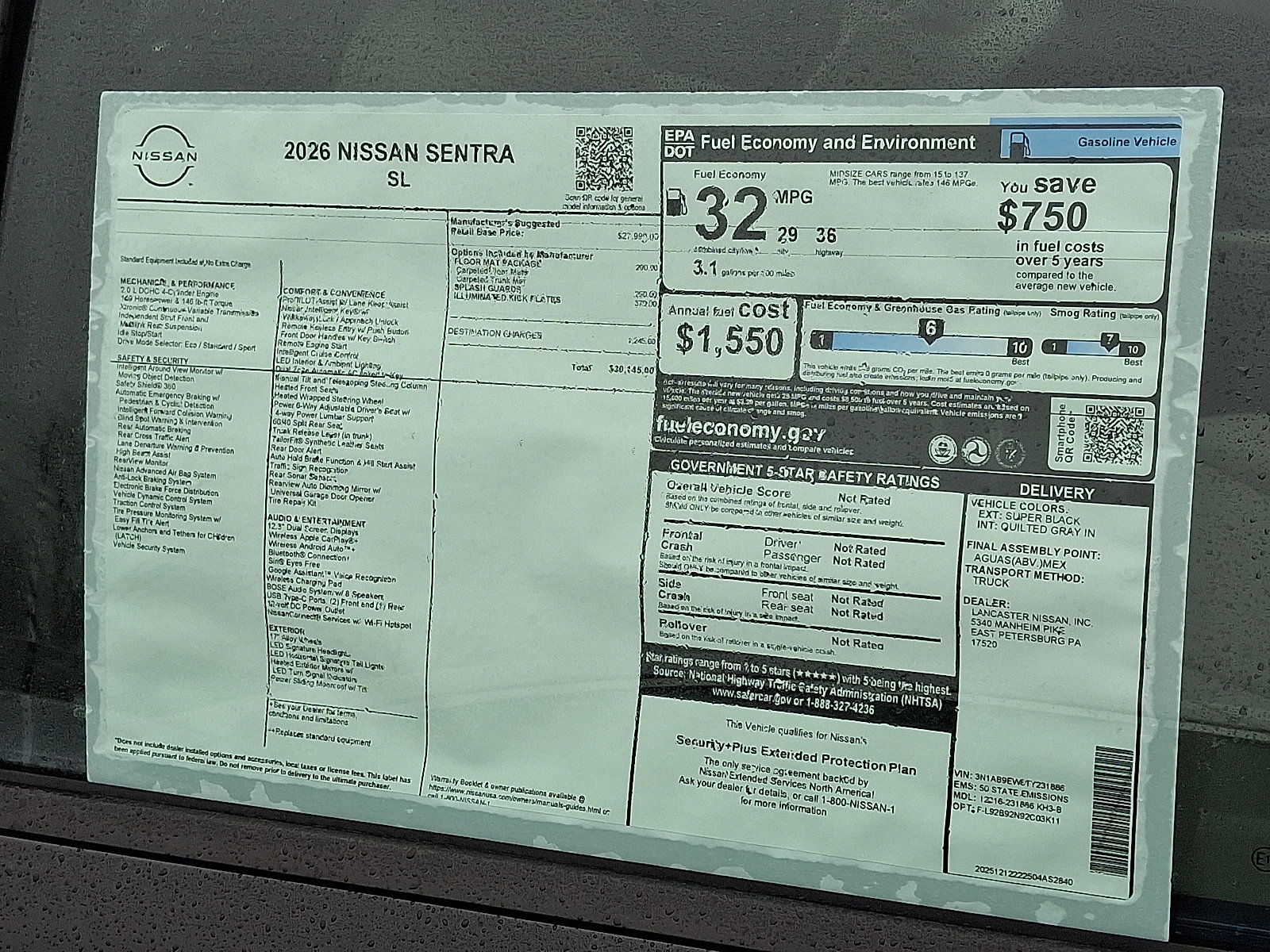 New 2026 Nissan Sentra SL w/ Floor Mat Package image 7