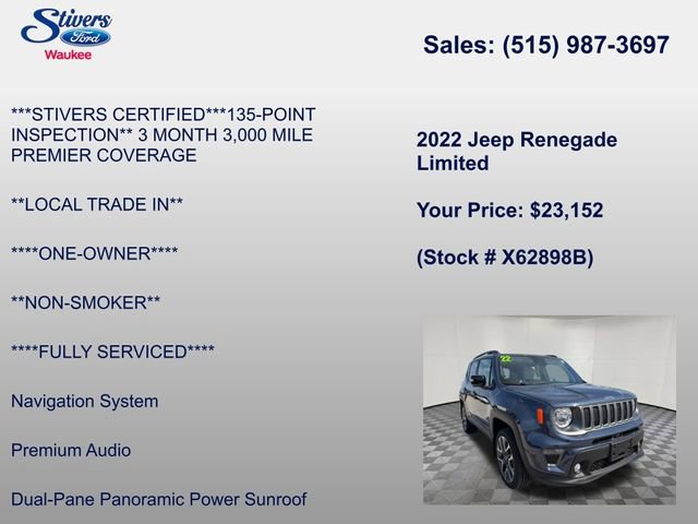 Used 2022 Jeep Renegade Limited w/ Sun, Sound & Wheels Group AWD/4WD image 16