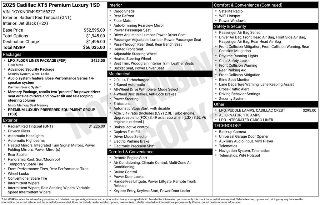 Used 2025 Cadillac XT5 Premium Luxury w/ LPO, Floor Liner Package image 52