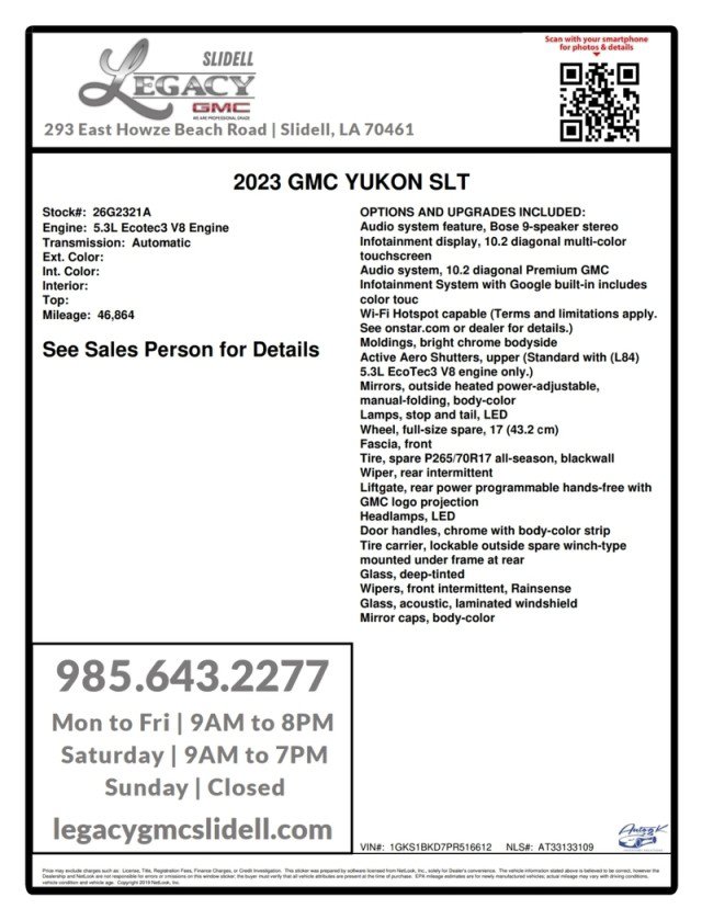 Used 2023 GMC Yukon SLT RWD image 31