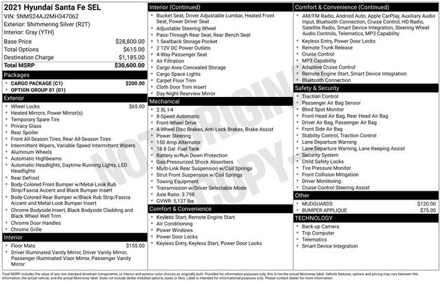 Used 2021 Hyundai Santa Fe SEL w/ Cargo Package FWD image 24