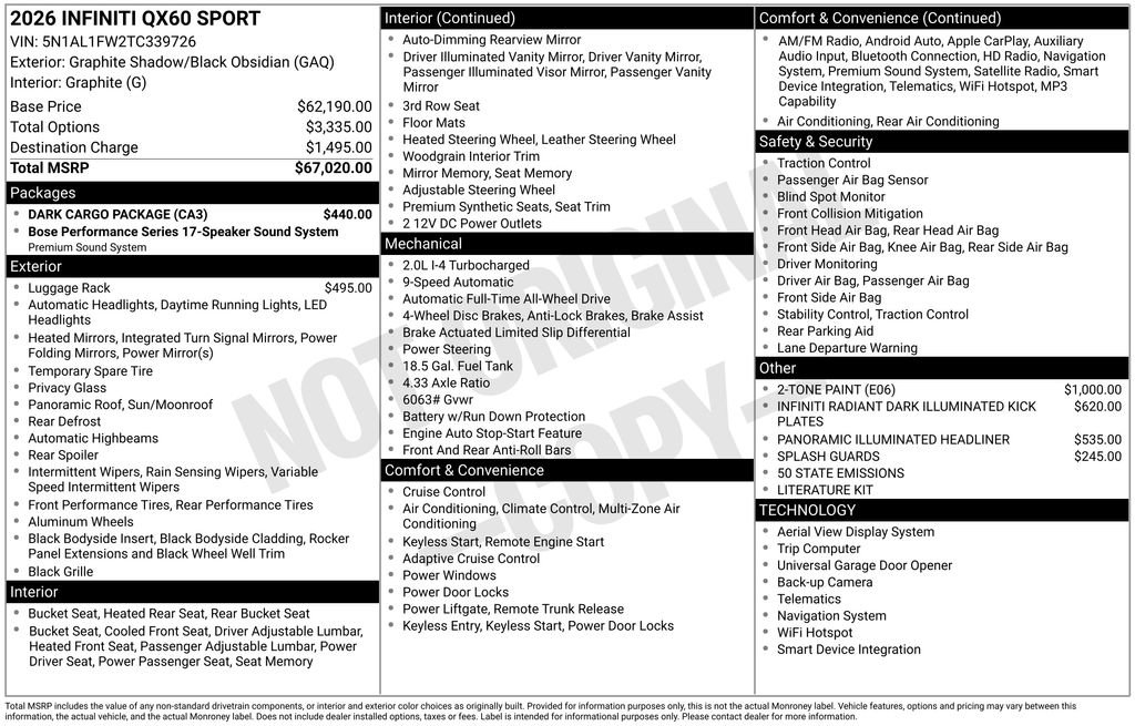 Used 2026 INFINITI QX60 Sport w/ Dark Cargo Package image 33