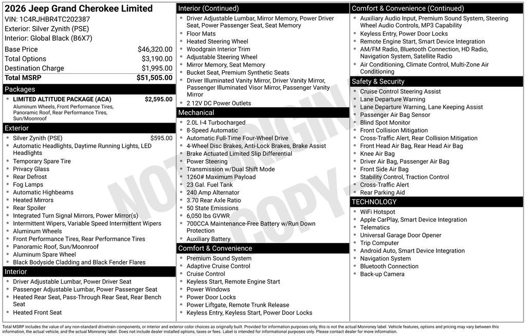 New 2026 Jeep Grand Cherokee Limited w/ Limited Altitude Package AWD/4WD image 28