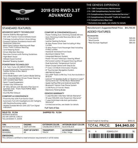 Used 2019 Genesis G70 3.3T Advanced RWD image 4