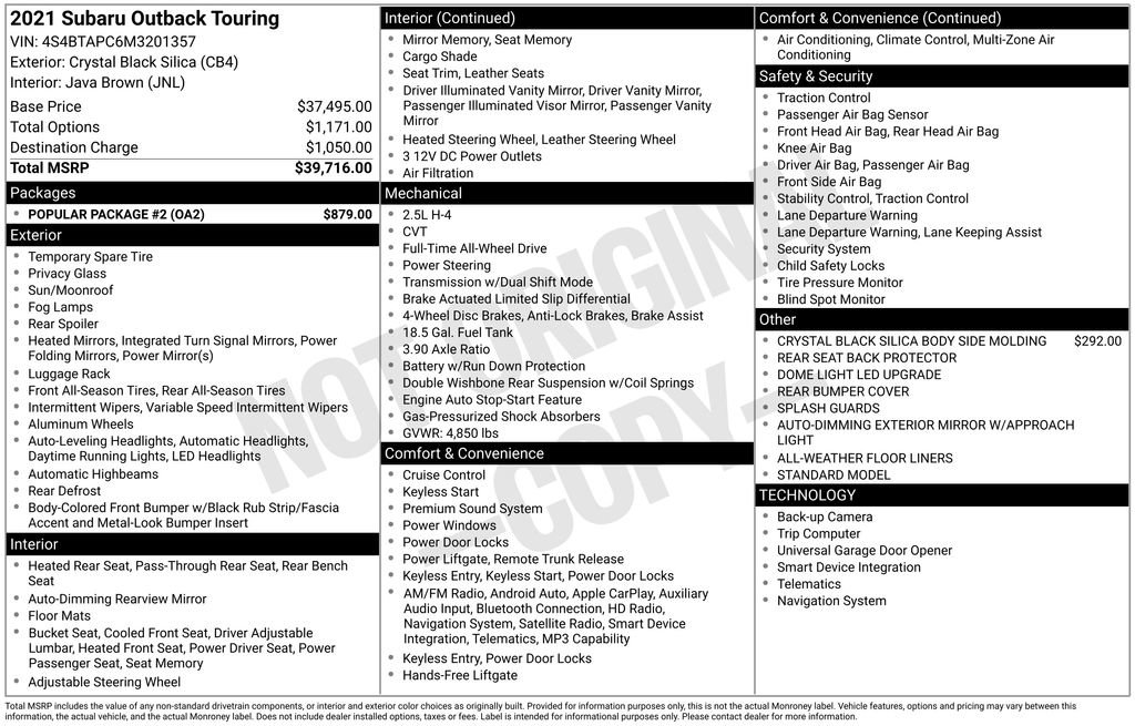 Used 2021 Subaru Outback Touring w/ Popular Package #2 image 35