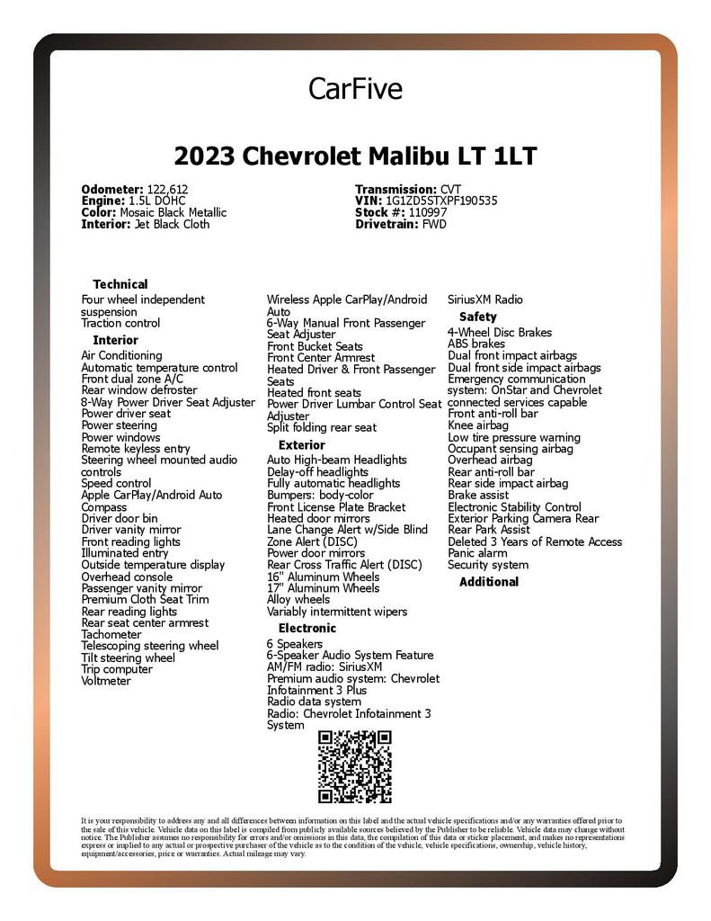 Used 2023 Chevrolet Malibu LT w/ Driver Confidence Package FWD image 28