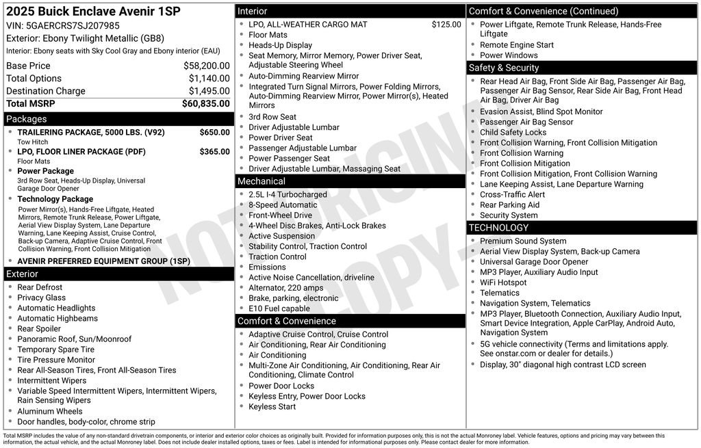 Used 2025 Buick Enclave Avenir w/ Trailering Package, 5000 lbs. FWD image 6