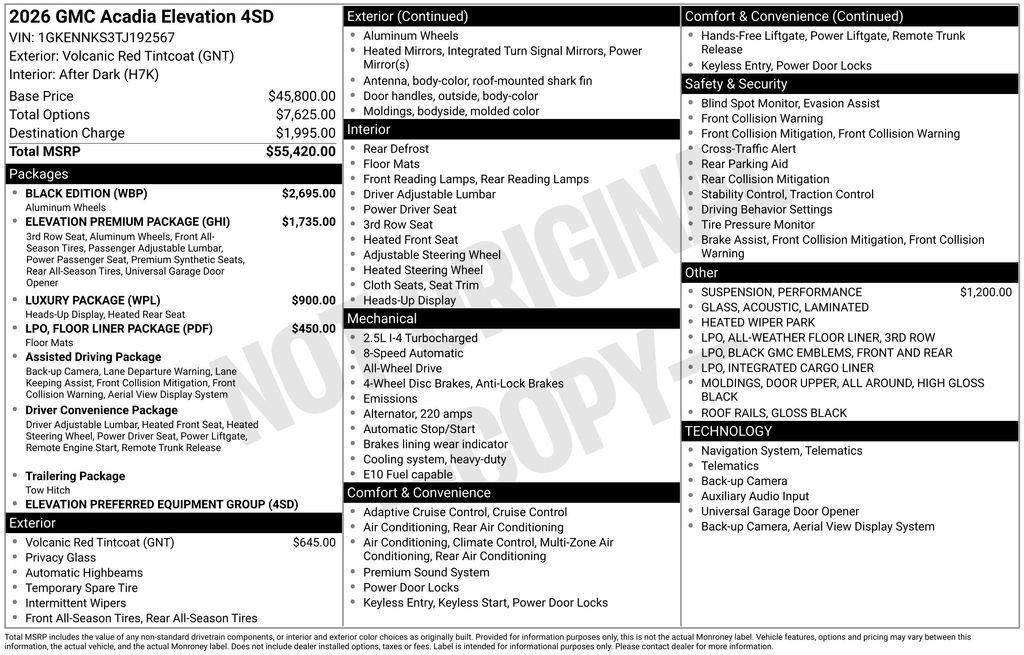 New 2026 GMC Acadia Elevation w/ Black Edition AWD/4WD image 50