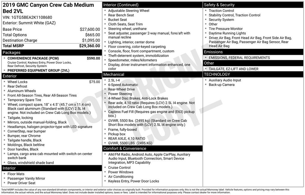 Used 2019 GMC Canyon Base w/ Convenience Package image 6