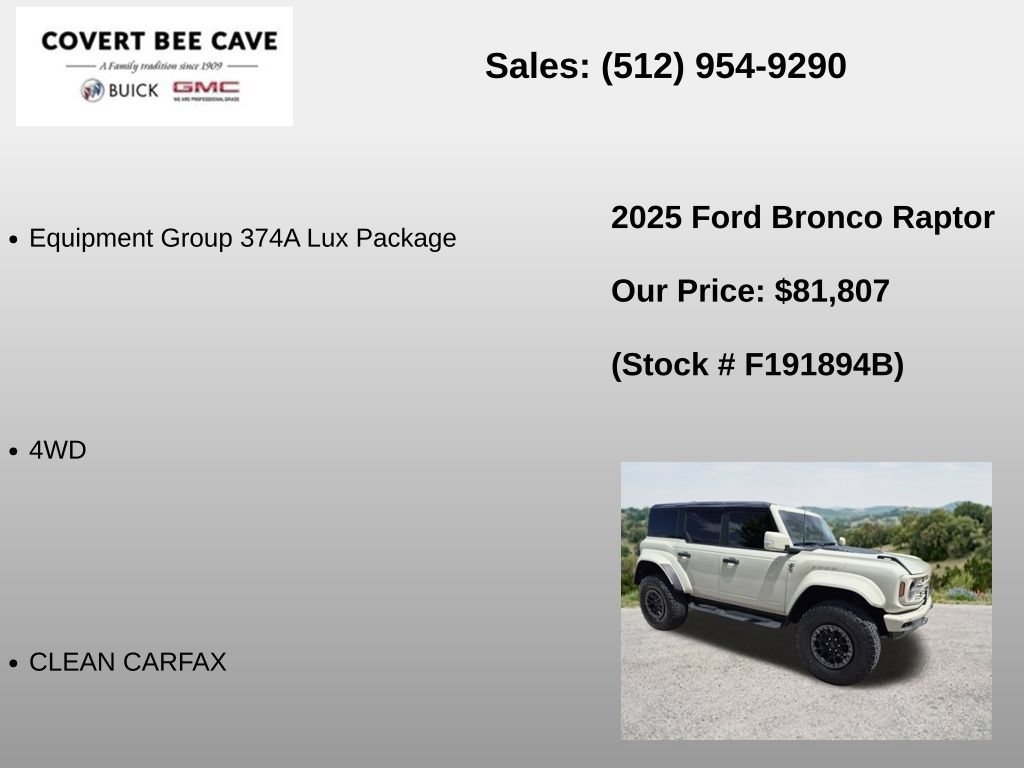 Used 2025 Ford Bronco Raptor w/ Interior Carbon Fiber Pack AWD/4WD image 6