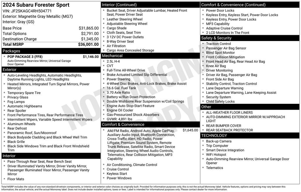 Used 2024 Subaru Forester Sport w/ POP Package 3 AWD/4WD image 38