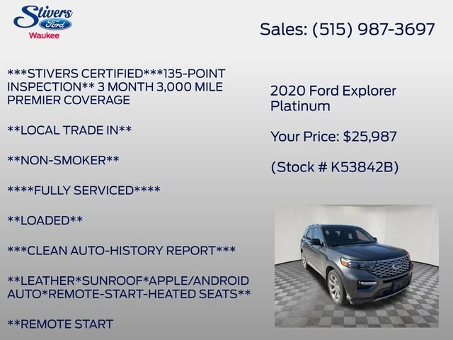 Used 2020 Ford Explorer Platinum w/ Premium Technology Package image 15