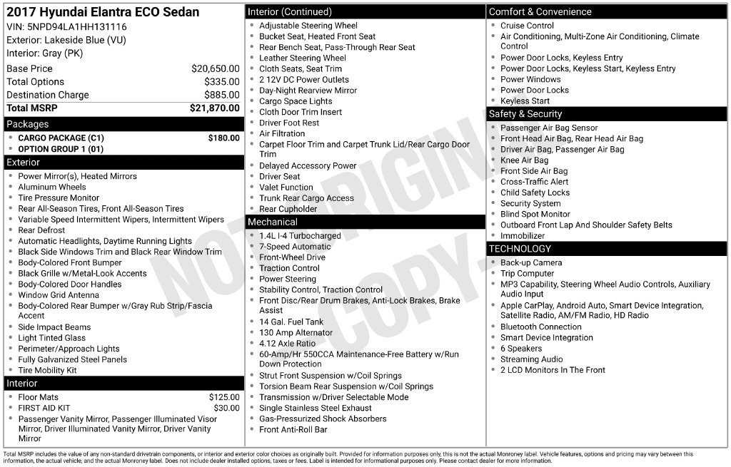 Used 2017 Hyundai Elantra ECO w/ Cargo Package FWD image 10