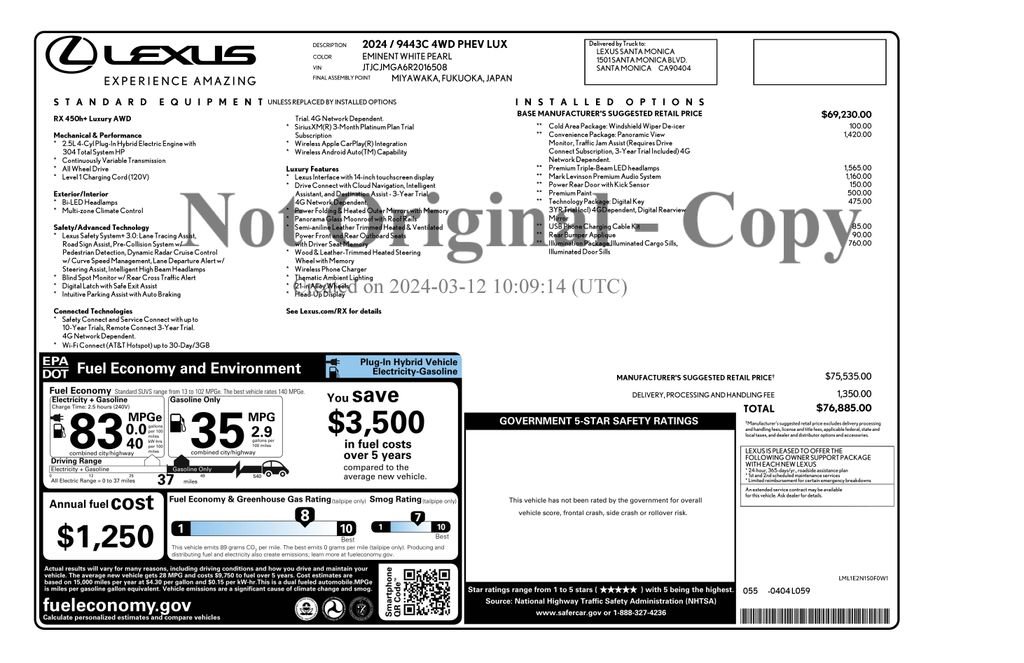 Used 2024 Lexus RX 450h 450h+ Luxury w/ Convenience Package image 3