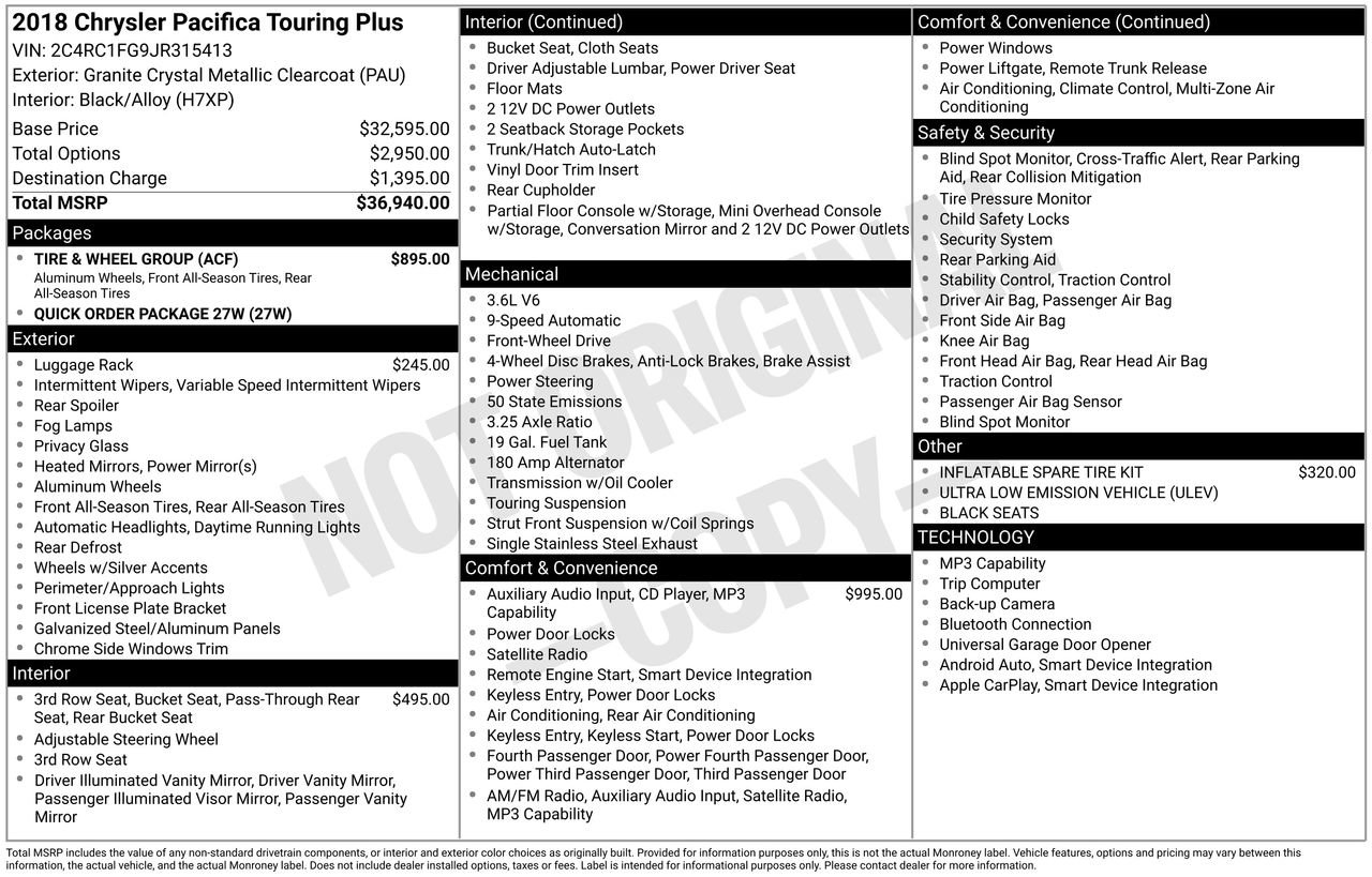 Used 2018 Chrysler Pacifica Touring Plus w/ Tire & Wheel Group image 38