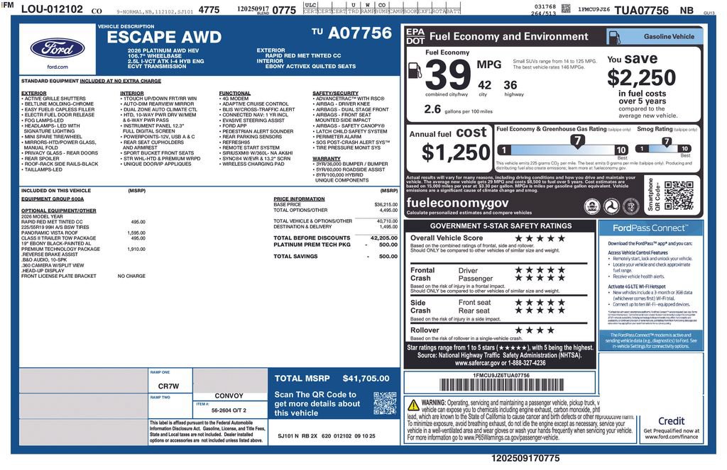 Certified 2026 Ford Escape Platinum w/ Premium Technology Package AWD/4WD image 48