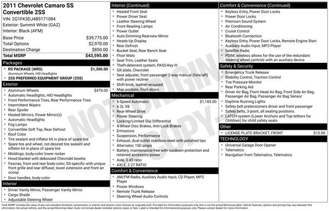 Used 2011 Chevrolet Camaro SS w/ RS Package RWD image 15