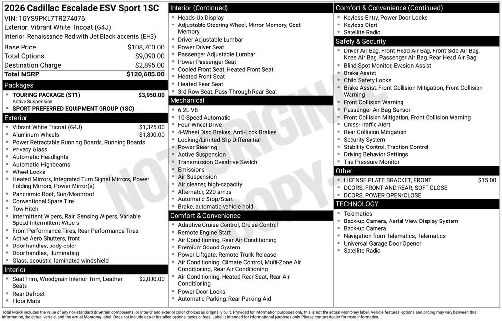 New 2026 Cadillac Escalade ESV Sport w/ Touring Package AWD/4WD image 53