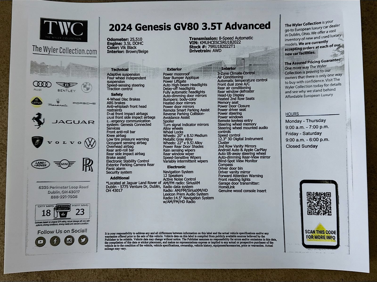 Used 2024 Genesis GV80 3.5T w/ Prestige Package AWD/4WD image 48