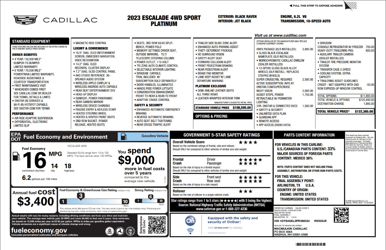 Used 2023 Cadillac Escalade Sport Platinum w/ LPO, ONYX Package image 6