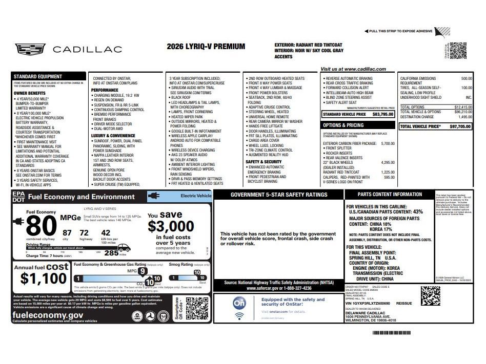 New 2026 Cadillac Lyriq V w/ Exterior Carbon Fiber Package image 35
