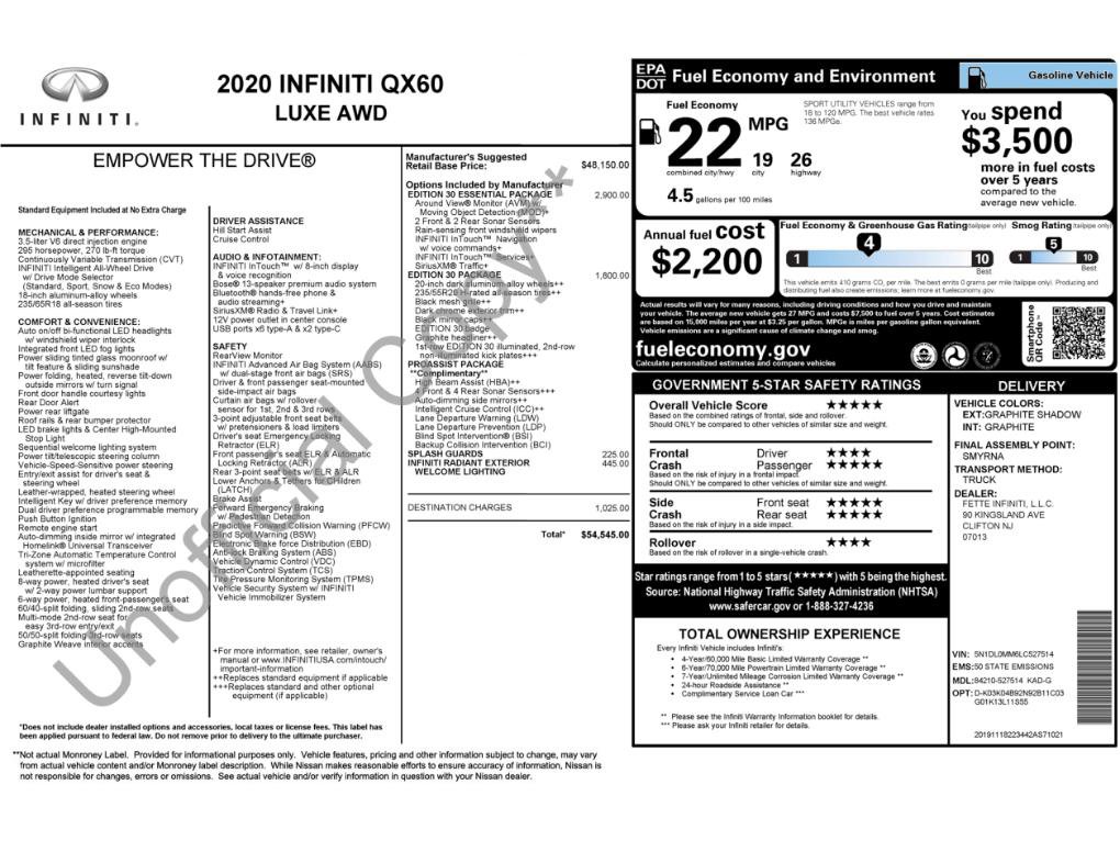 Used 2020 INFINITI QX60 Luxe w/ Edition 30 Essential Package AWD/4WD image 2