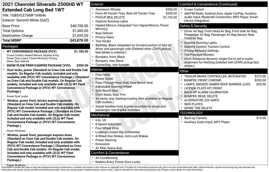 Used 2021 Chevrolet Silverado 2500 W/T w/ WT Convenience Package image 32