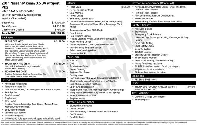 Used 2011 Nissan Maxima 3.5 SV w/ Sport Pkg image 33